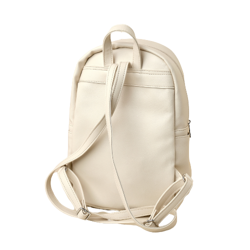 Кожена раница с бродирани шевици "Прелест" - бежова