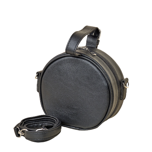 Кожена кръгла чанта с бродирани шевици "Китна"