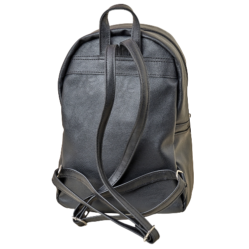 Кожена раница с бродирани шевици "Хармония" - черна