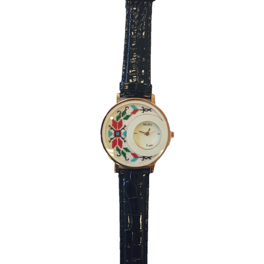 Дамски ръчен часовник с бродерия "Прелест" с цветна шевица